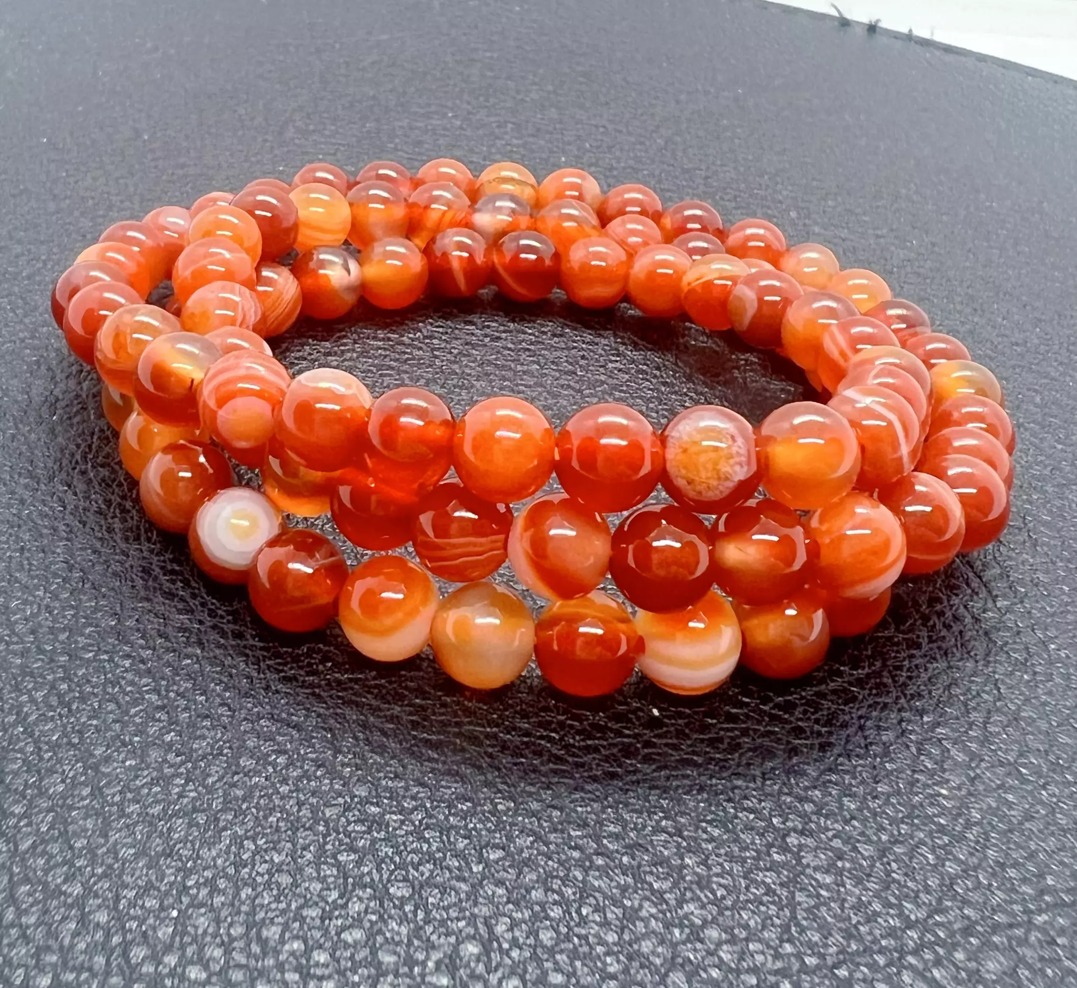 Bracelet 3 tours en agate rouge - orange