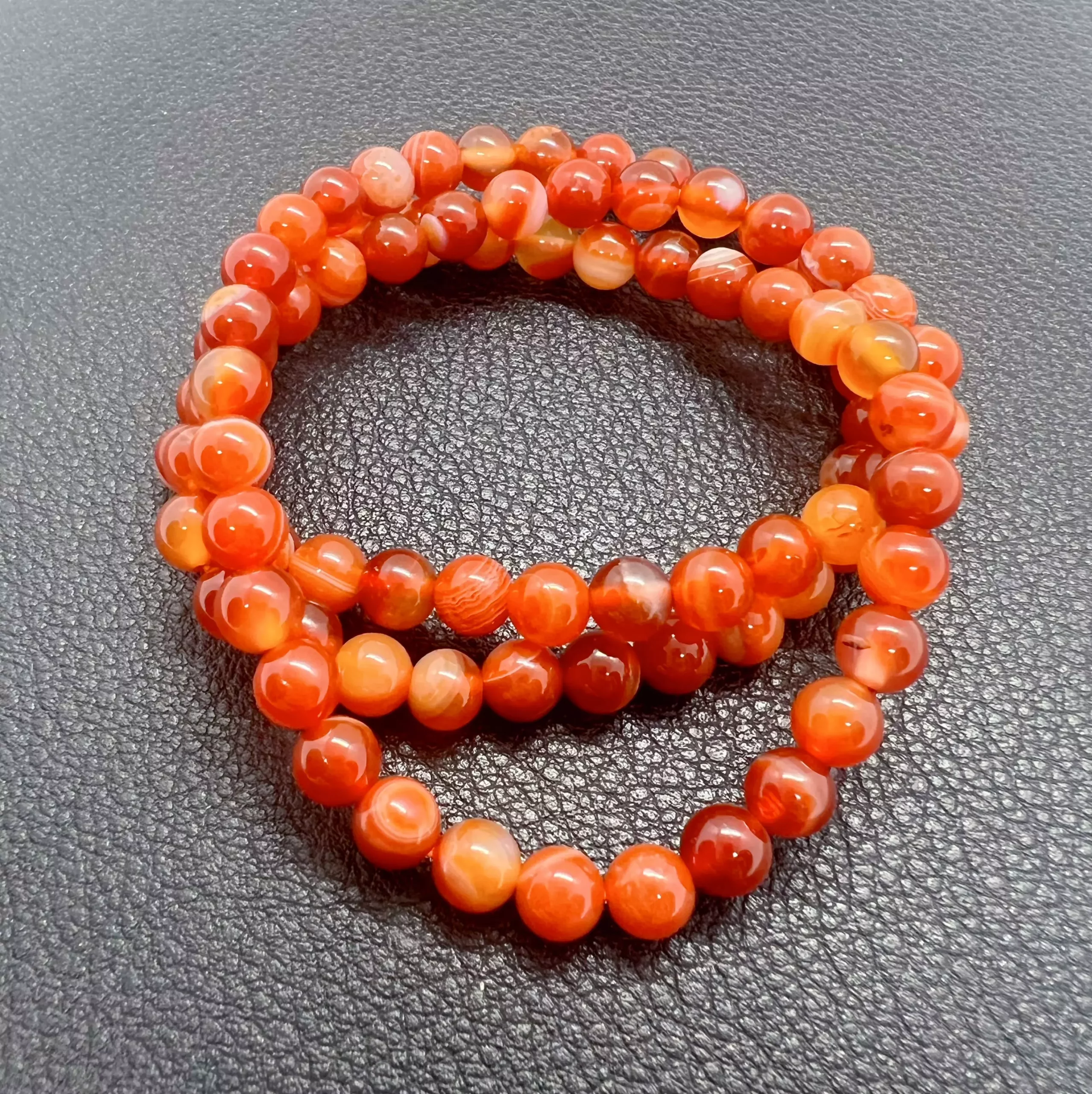 Bracelet 3 tours en agate rouge - orange