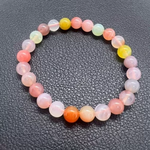 Bracelet en agate pastelle 7–8 mm – douceur dégradée rose & orangé