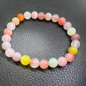 Bracelet en agate pastelle 7–8 mm – douceur dégradée rose & orangé