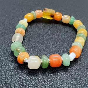Bracelet Ambre Soleil avec jade multicolore et agate Bracelet Ambre Soleil avec jade multicolore et agate