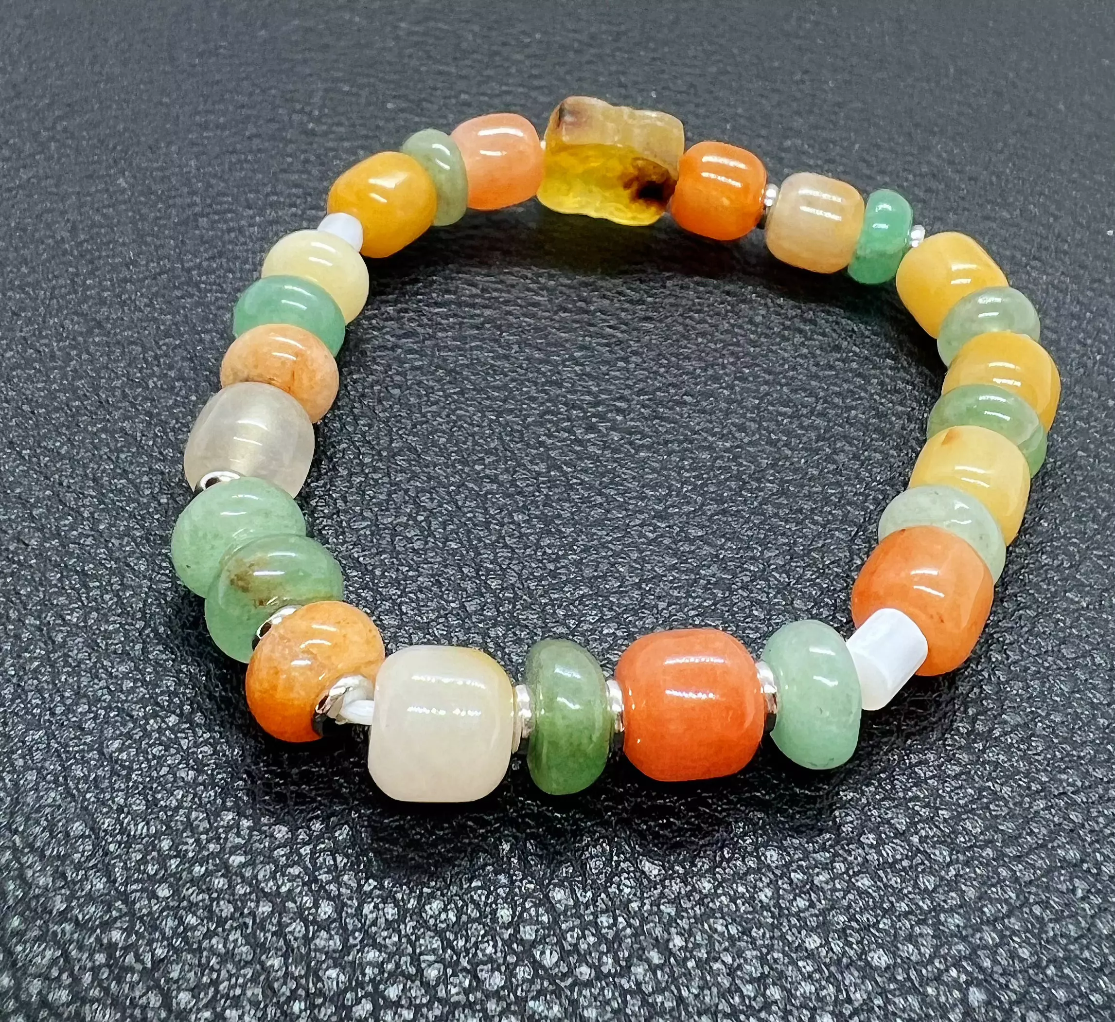 Bracelet Ambre Soleil avec jade multicolore et agate