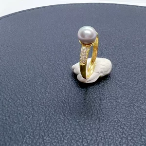 Bague Perle Gris-Lavande & Éclats de Zircon