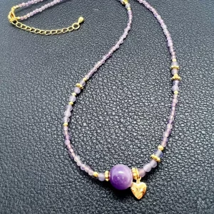 Collier Améthyste – Cœur doré