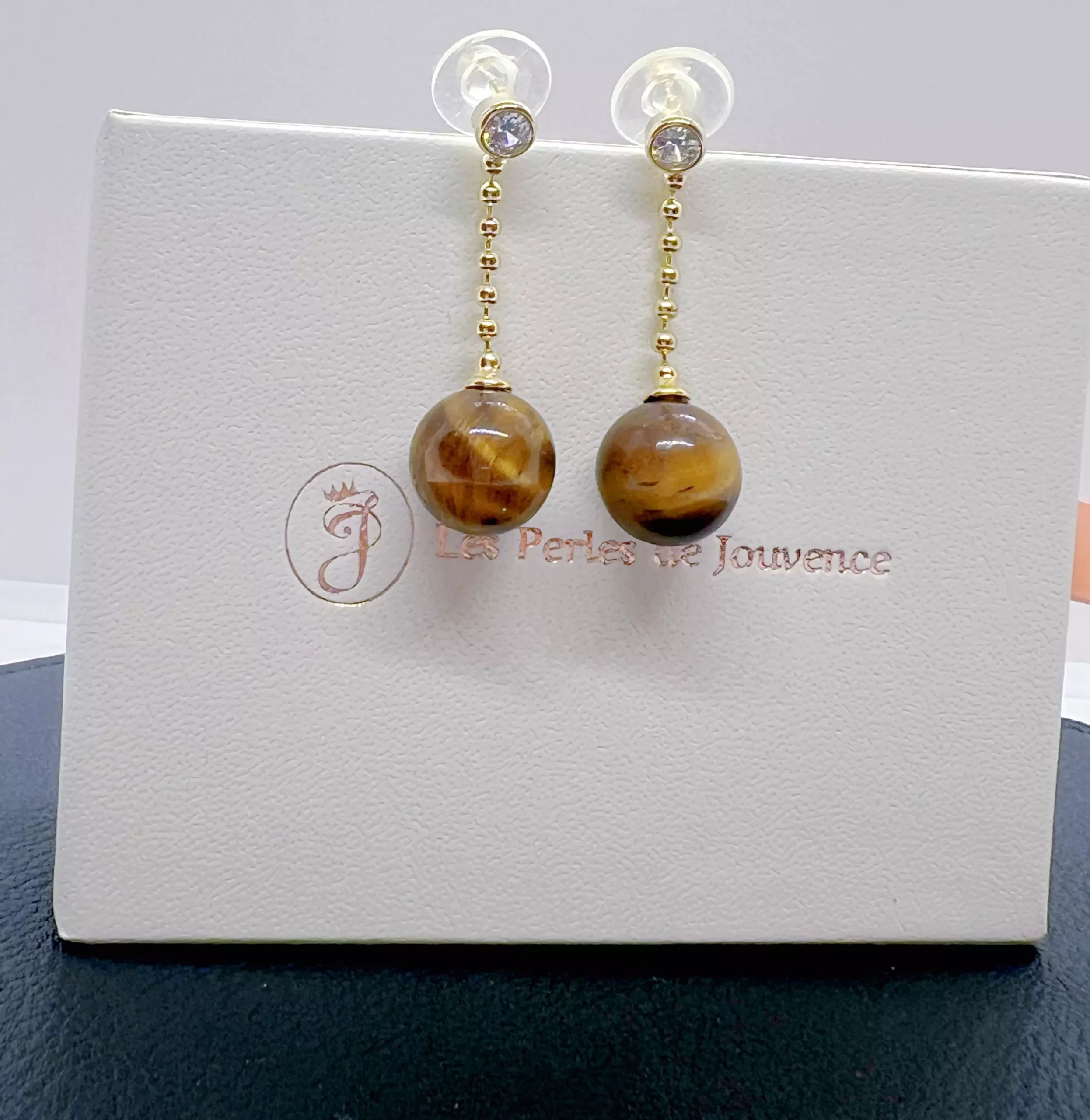 Boucles d’oreilles Œil de Tigre & Zircon