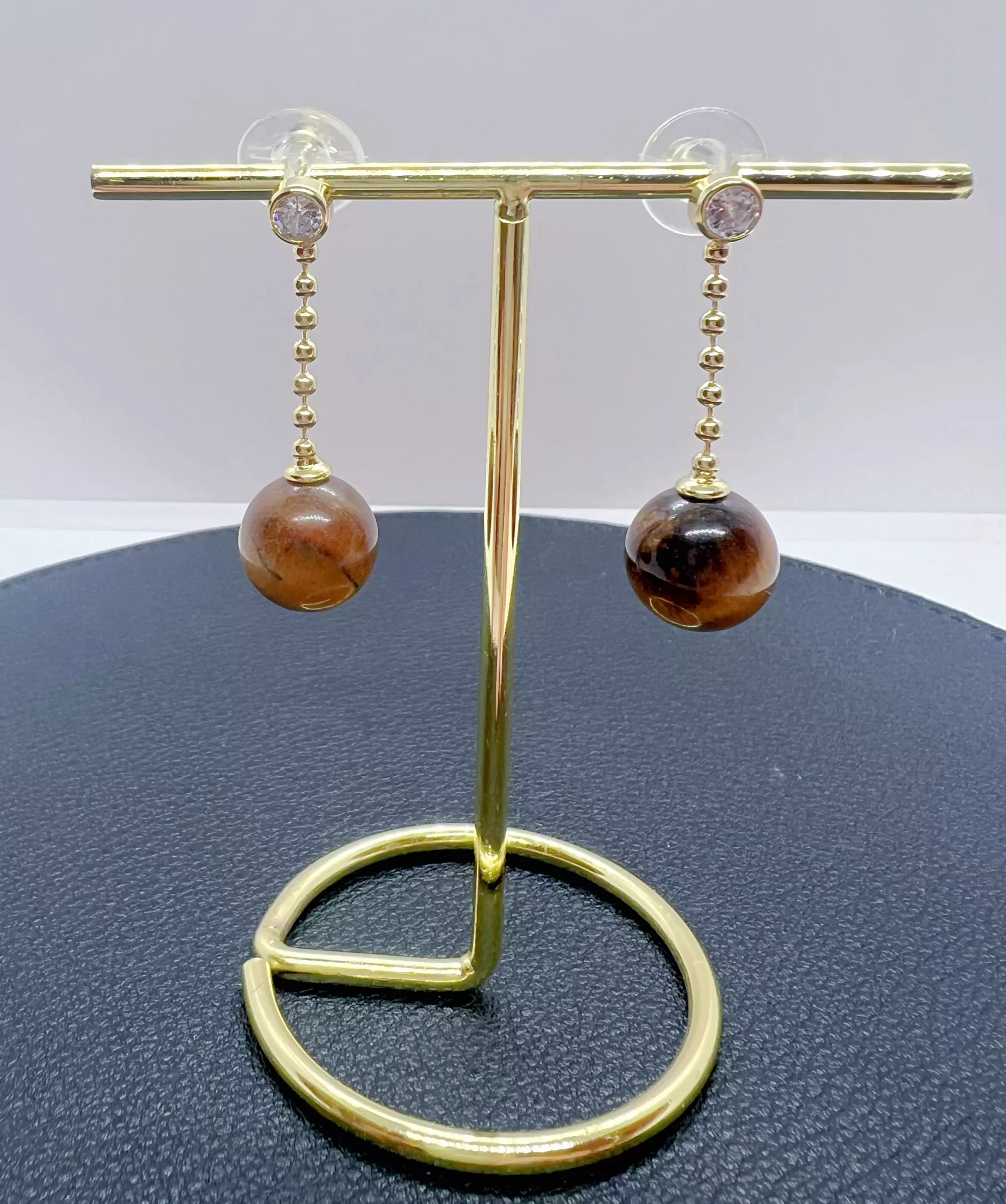 Boucles d’oreilles Œil de Tigre & Zircon