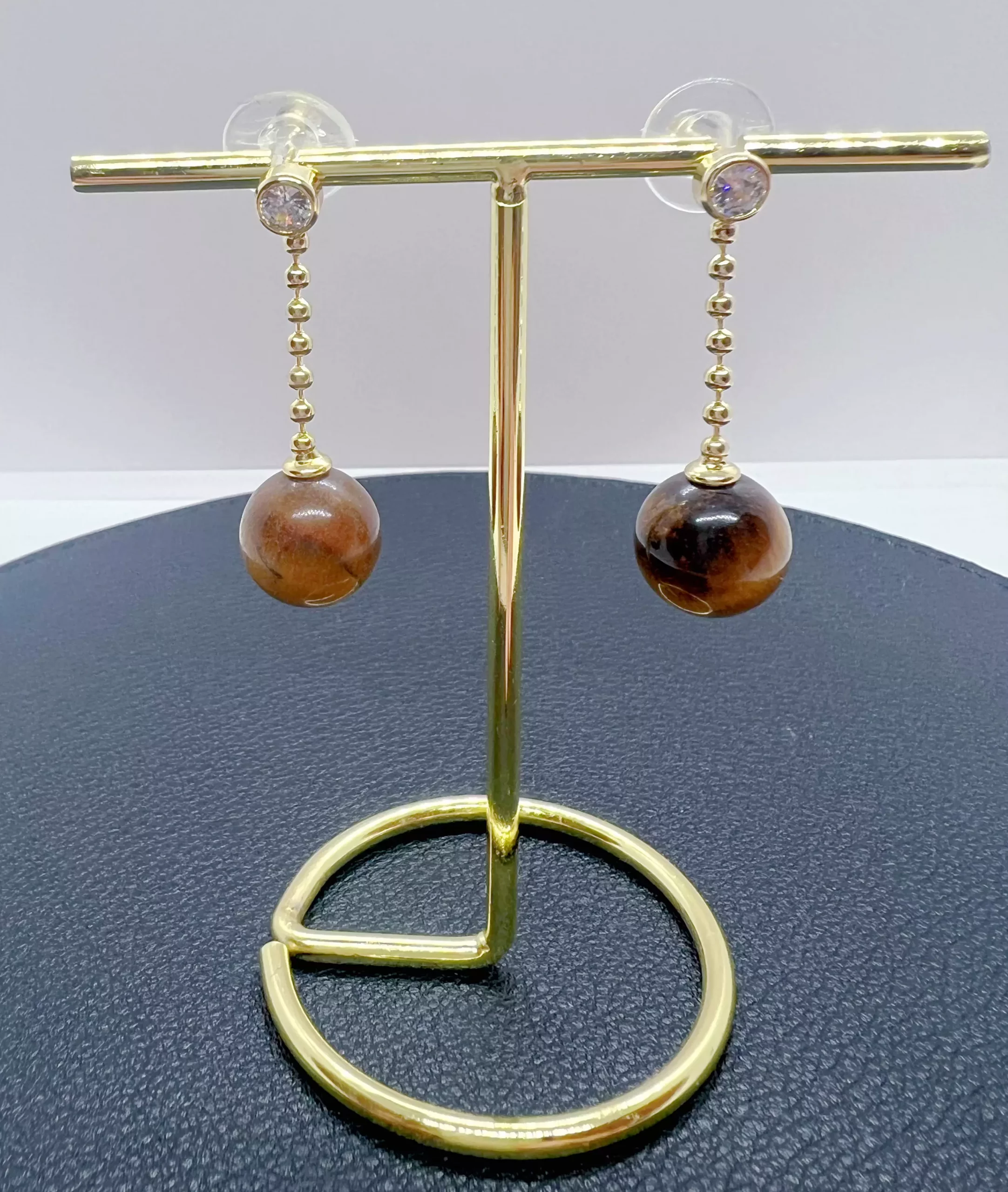 Boucles d’oreilles Œil de Tigre & Zircon