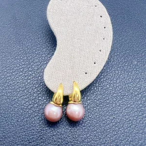Boucles d’oreilles créoles goutte & Perle d’eau douce rose-lilas