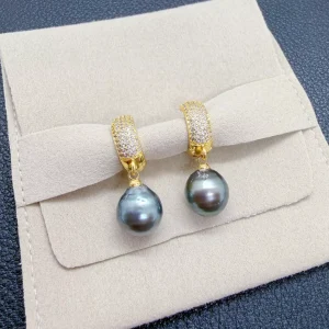 Duo – Boucles d’oreilles dorées réversibles, perles de Tahiti 13–14 mm